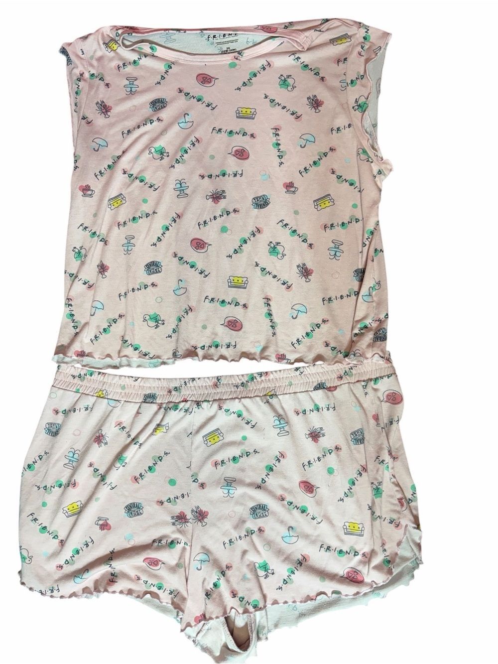 FRIENDS Pink Pajama Set Women's 3X Short Sleeve Shorts Loungewear Plus Size
